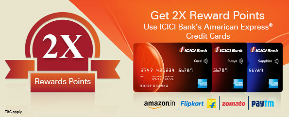 ICICI AMEX credit cards 2x reward points offer