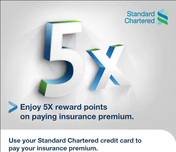standard chartered credit card offers on insurance payment earn 5x reward points